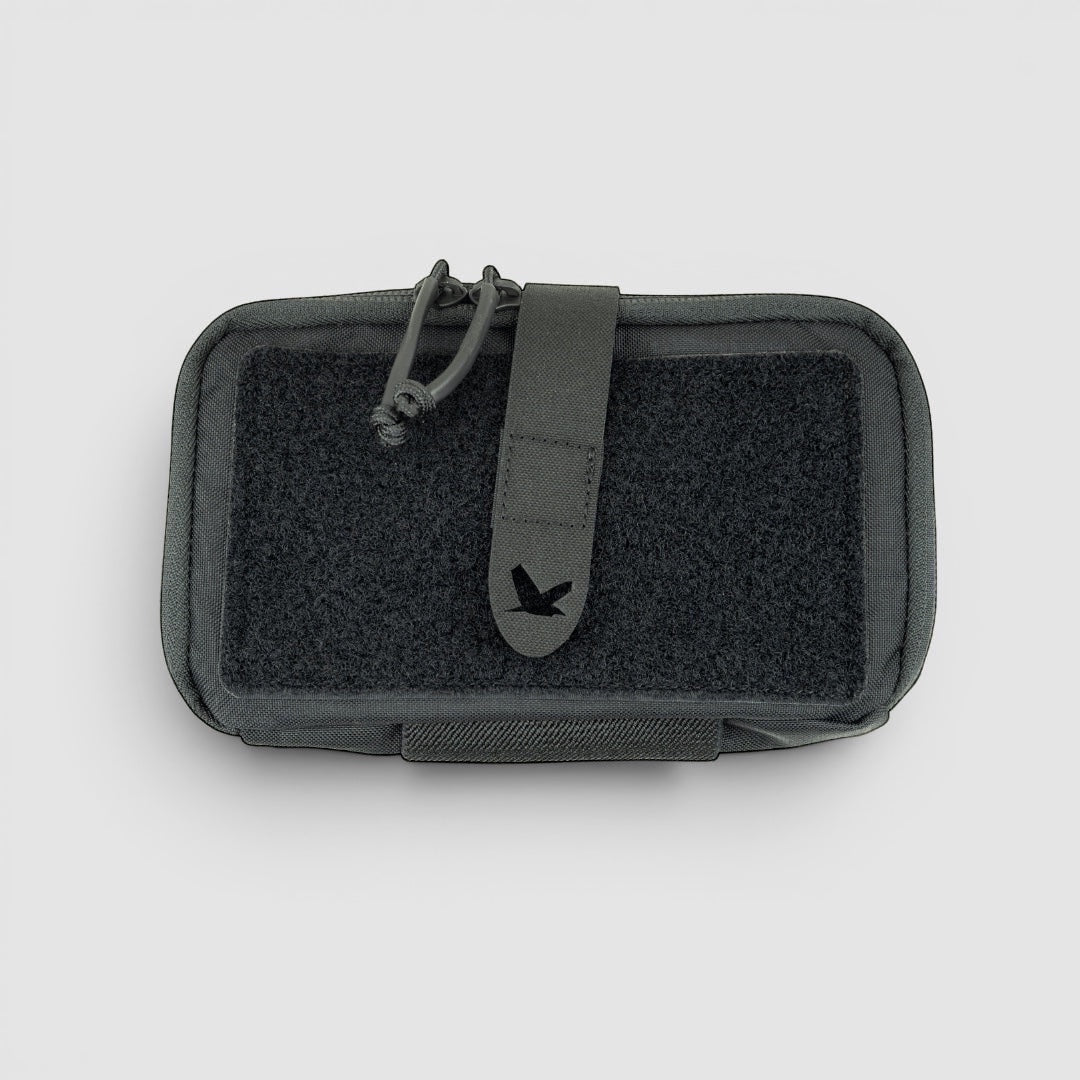 Night Heron Israel ALPHA ADMIN POUCH, a slim dark grey Cordura admin pouch with MOLLE compatibility and a large Velcro panel.