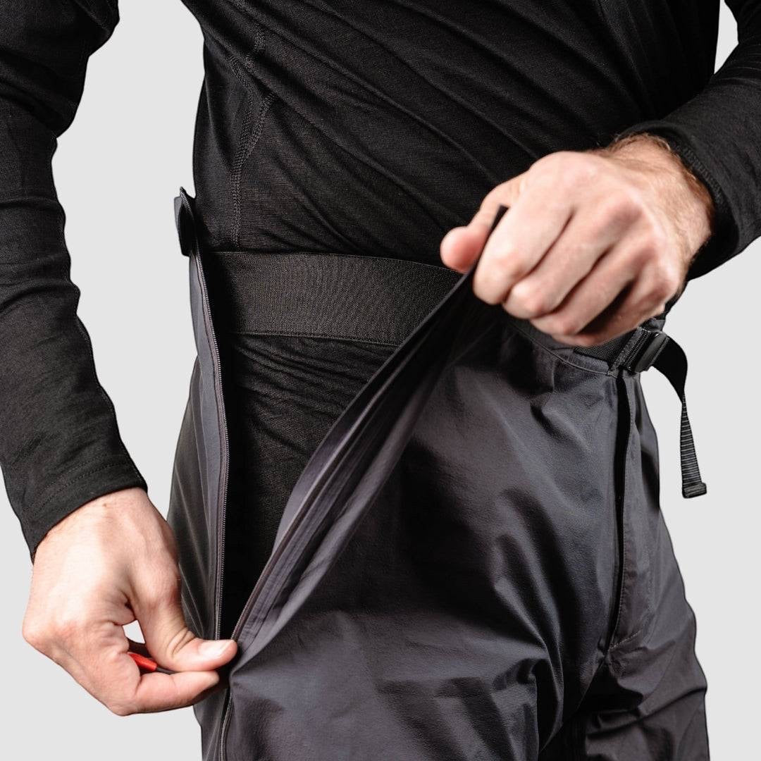 Night Heron Israel Bravo active pants, black, Merino Wool blend, full side zip for easy access. Designed for cold weather and intense activity.