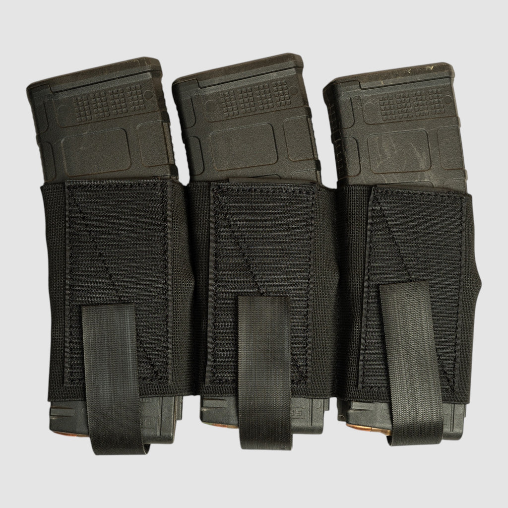 Night Heron Israel elastic triple magazine insert holding three 5.56 magazines with adjustable Velcro height straps.