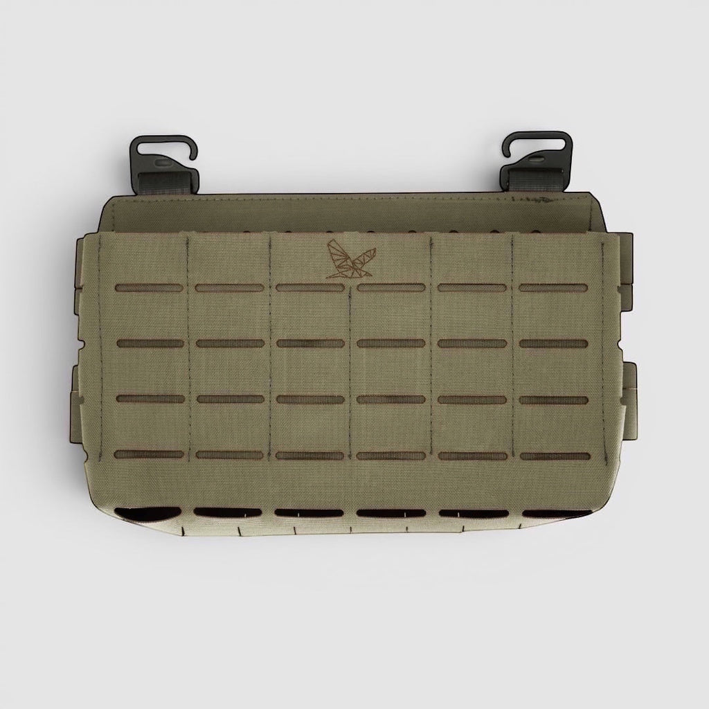 Night Heron Israel X-RAY Kangaroo Placard in olive drab Cordura, designed for 3 rifle magazines with MOLLE webbing.