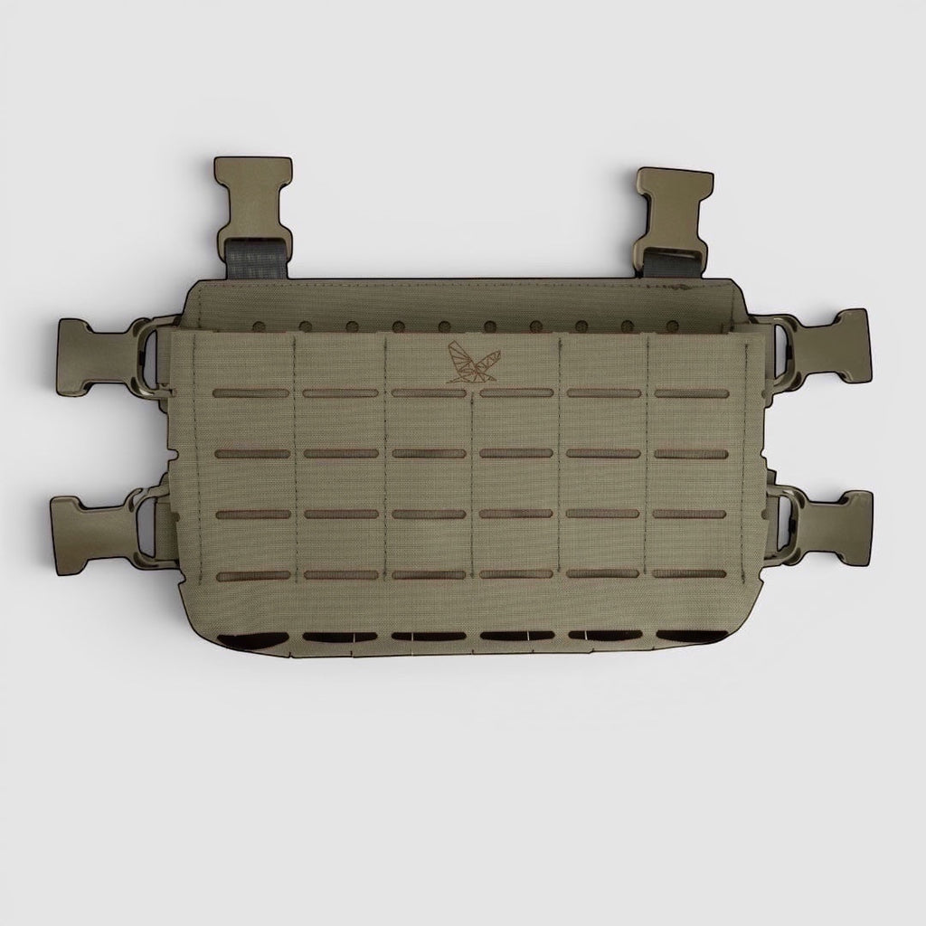 Night Heron Israel X-RAY Kangaroo Placard in olive drab Cordura, designed for 3 rifle magazines with MOLLE webbing.