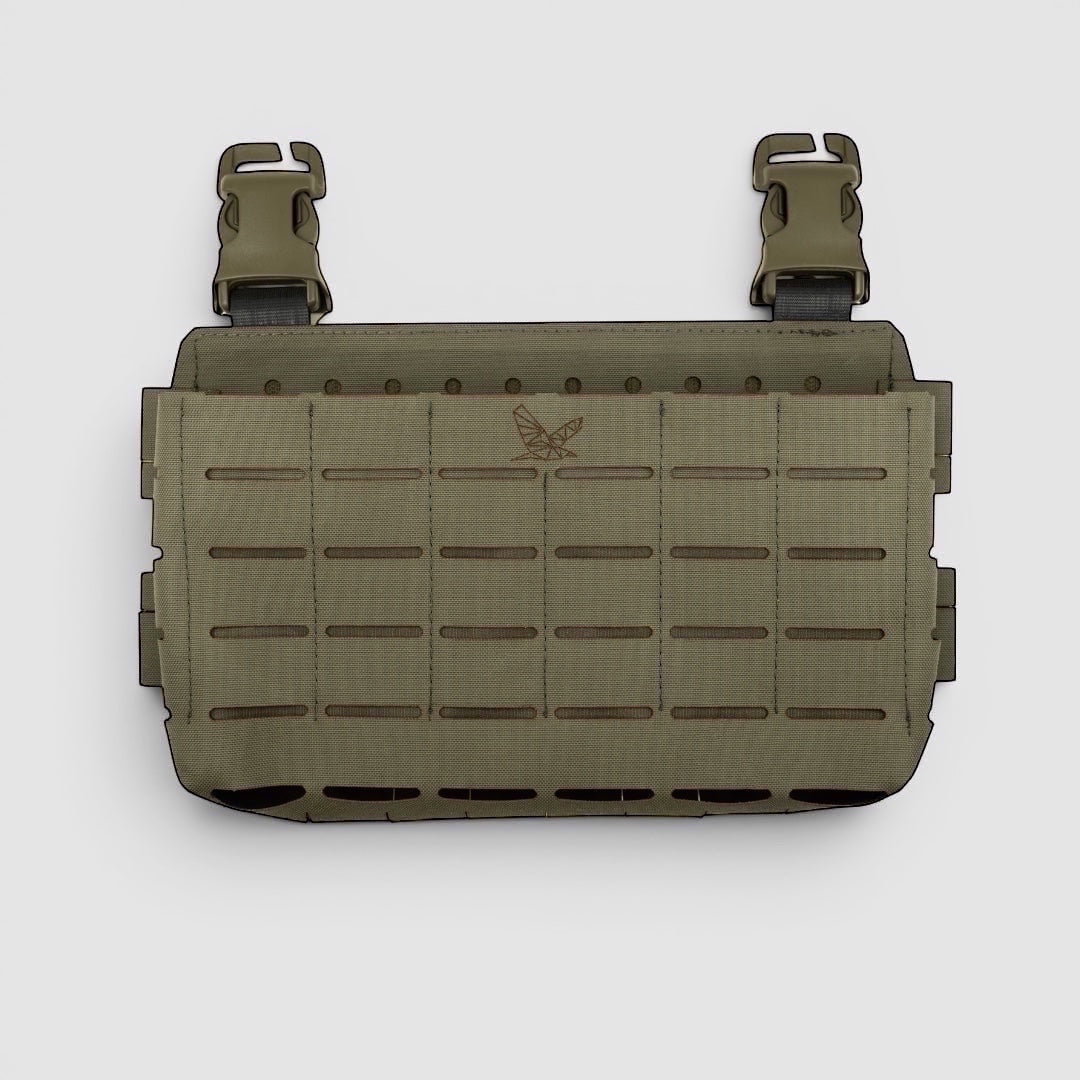 Night Heron Israel X-RAY Kangaroo Placard in olive green Cordura, with MOLLE webbing and quick-release buckles.