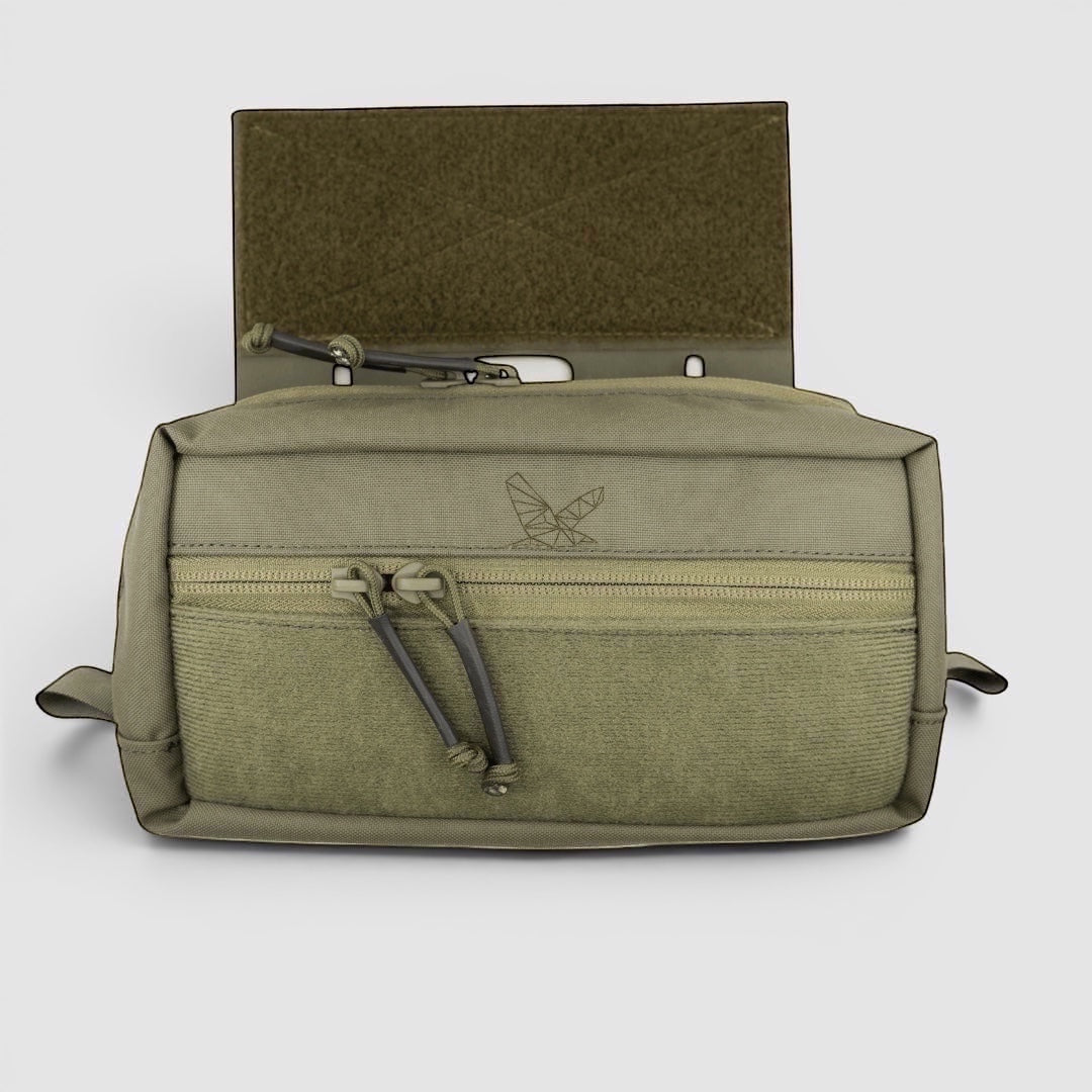 Night Heron Israel olive green Cordura pouch with front zipper pocket and Velcro panel. Designed for tactical gear.