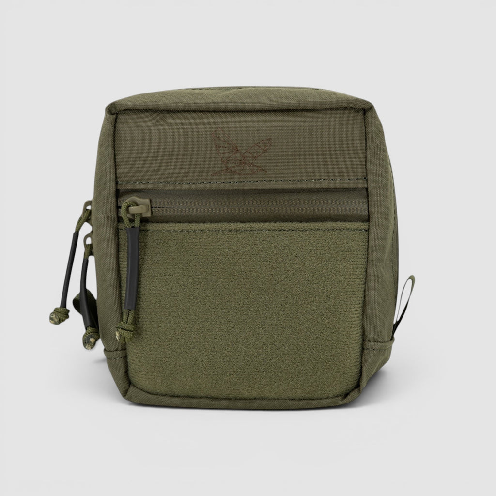 Night Heron Israel olive green modular X-RAY small GP pouch with front loop panel and water-resistant YKK zippers.