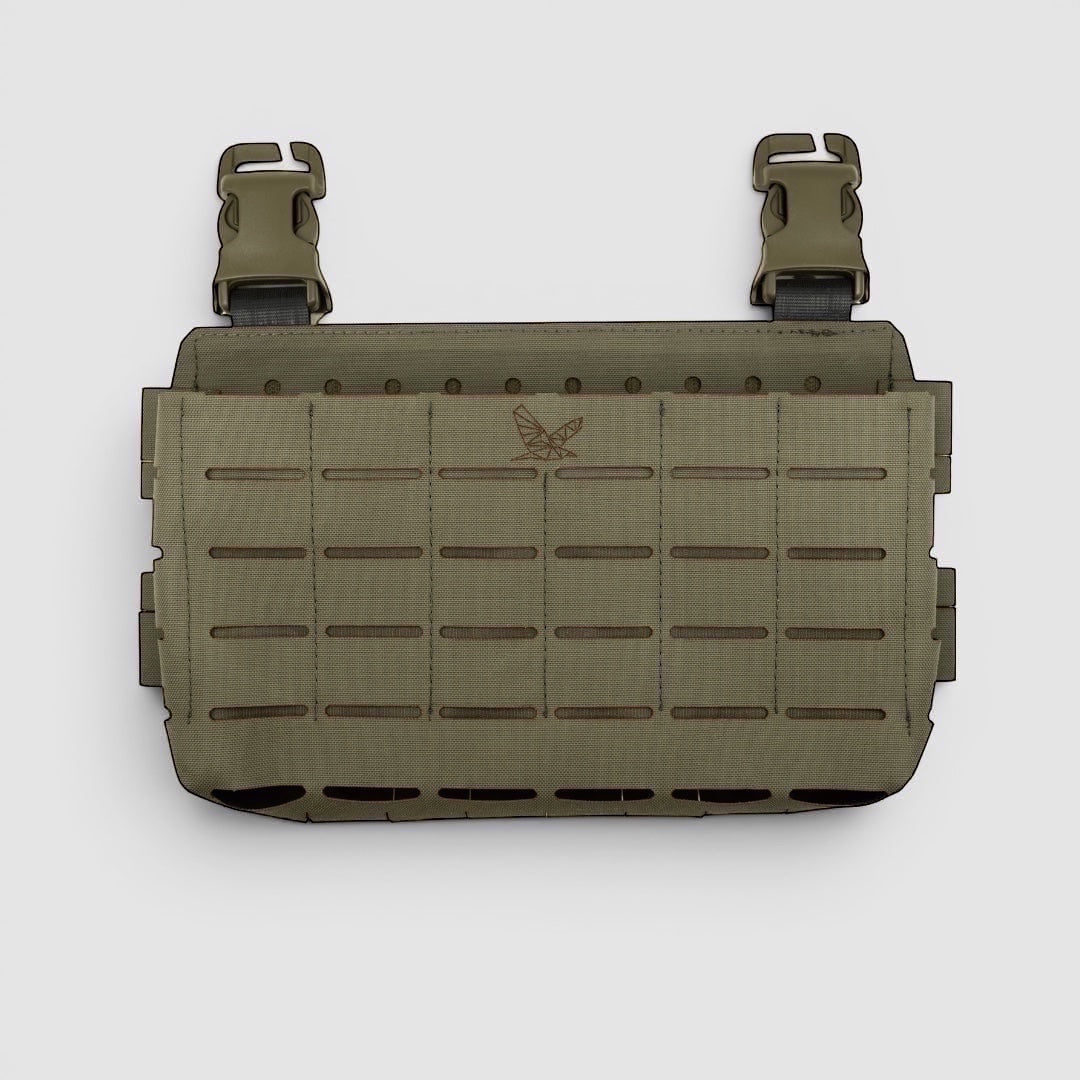 Night Heron Israel olive green Cordura kangaroo placard with MOLLE webbing and quick-release buckles.