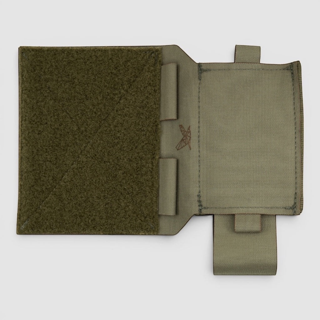 Night Heron Israel olive green Cordura radio pouch with adjustable Velcro closure and MOLLE attachment. Designed for tactical radio devices.