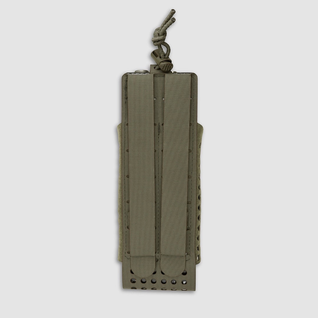 Night Heron Israel X-RAY Radio Pouch in olive green Cordura, modular design with ventilation and quick battery access.