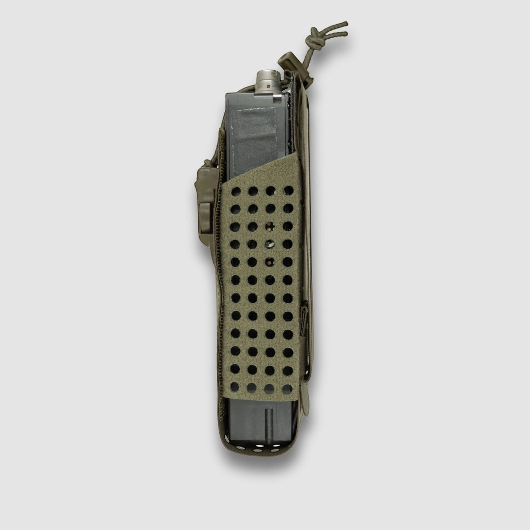 Night Heron Israel X-RAY Radio Pouch in olive green Cordura with ventilated sides and MOLLE system attachment.