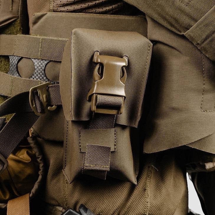 Night Heron Israel small general purpose pouch in olive drab Cordura with buckle closure and MOLLE straps.