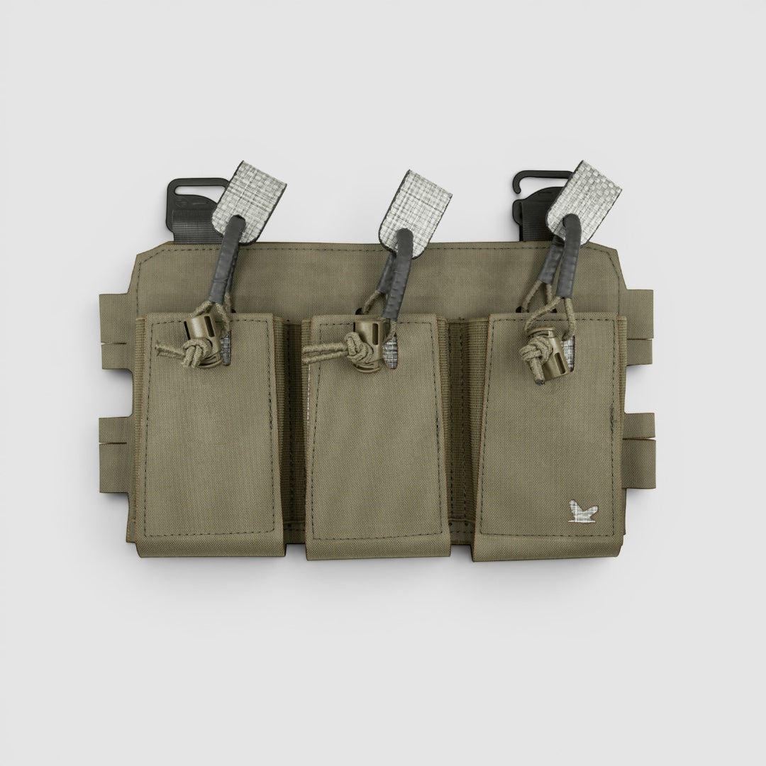 Night Heron Israel X-Ray Triple Mag Placard in olive drab Cordura, designed for minimal profile magazine carrying with reinforced front and internal friction lining.