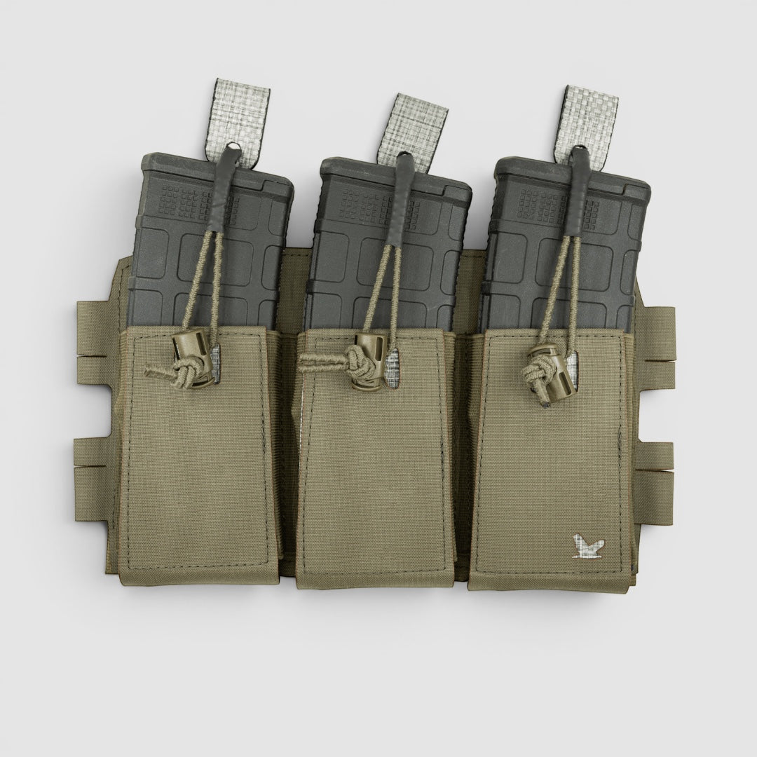 Night Heron Israel X-Ray Triple Mag Placard in tan Cordura, holds three rifle magazines with elastic retention straps.