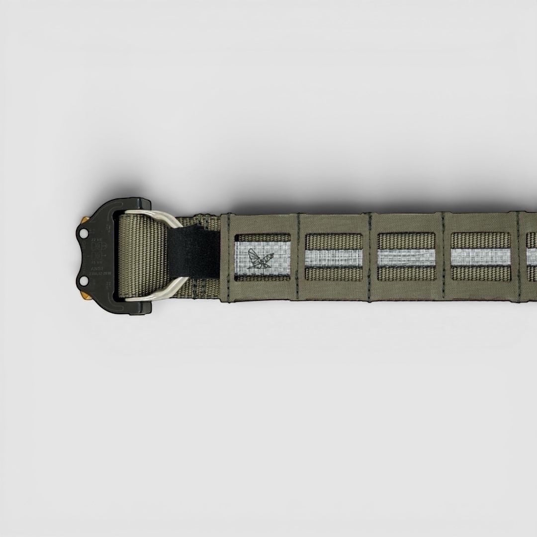 Night Heron Israel X-Ray Combat Belt, olive green tactical belt with MOLLE system and Cobra buckle.