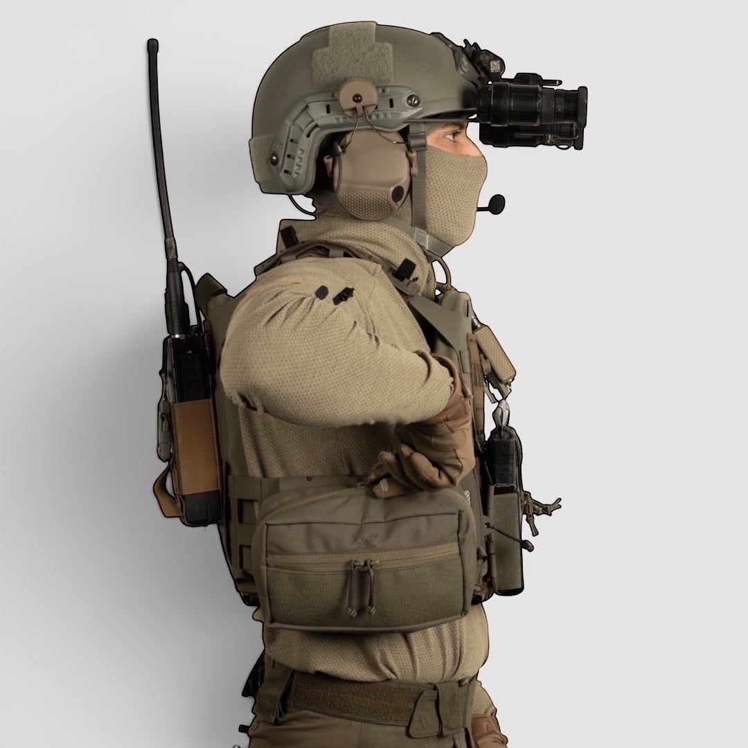 Night Heron Israel X-RAY DANGLER POUCH in olive green Cordura with dual zipper front pocket and internal velcro.