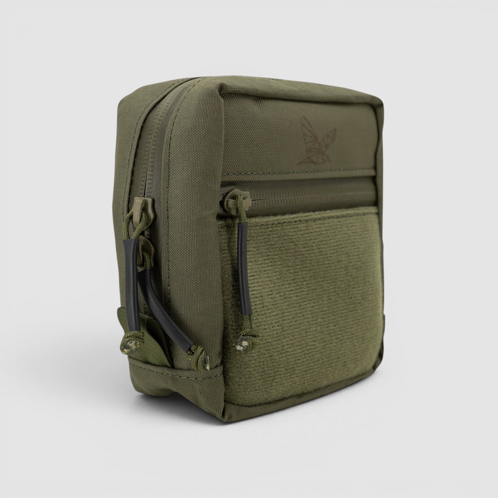 Night Heron Israel X-RAY small olive green modular GP pouch with YKK AquaGuard zippers and front loop panel.