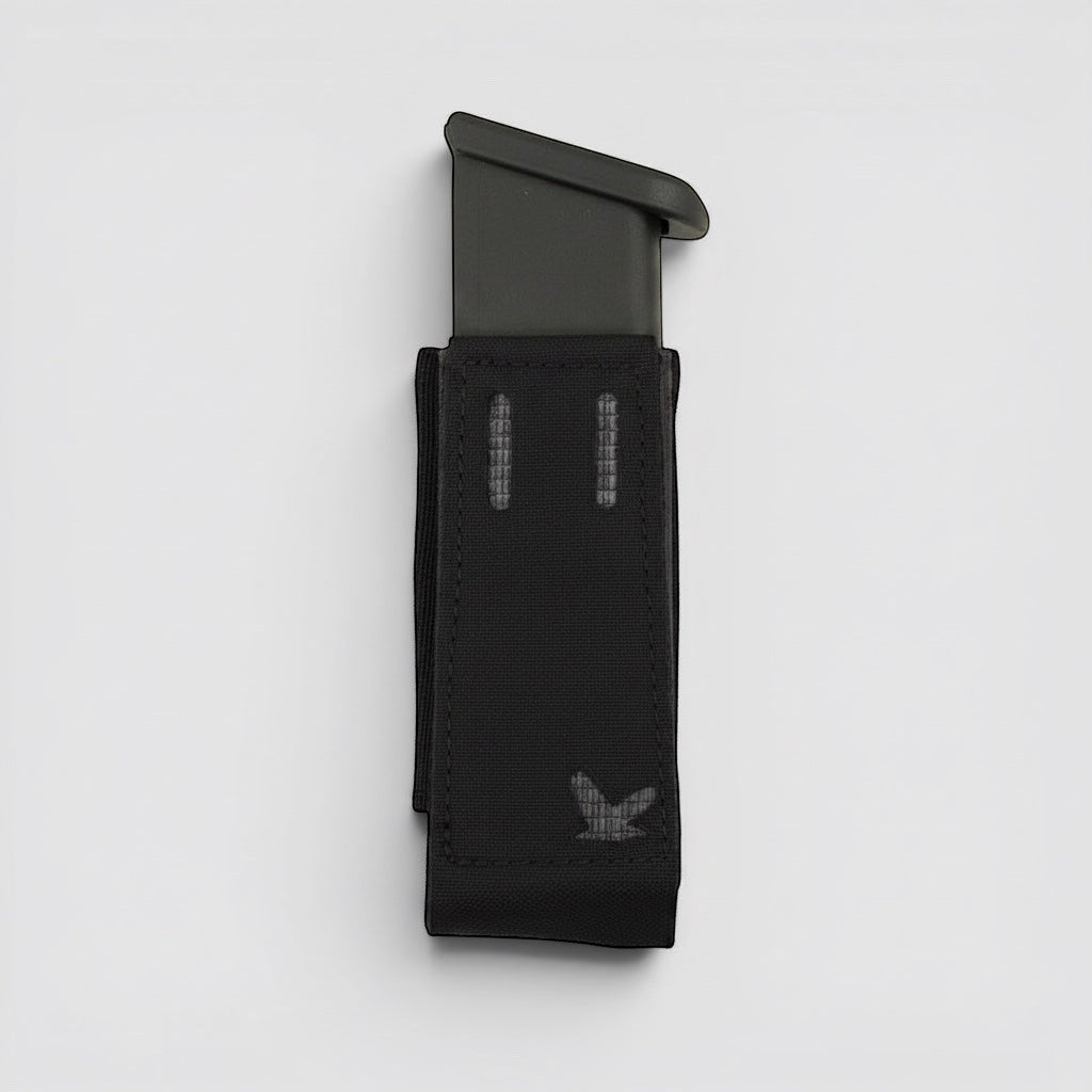 Night Heron Israel black Cordura pistol mag pouch with MOLLE attachment and elastic side grips