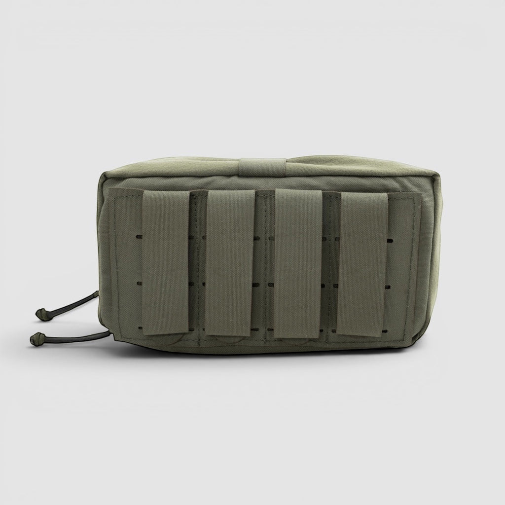 Night Heron Israel olive green Cordura admin pouch with MOLLE straps and elastic closure.