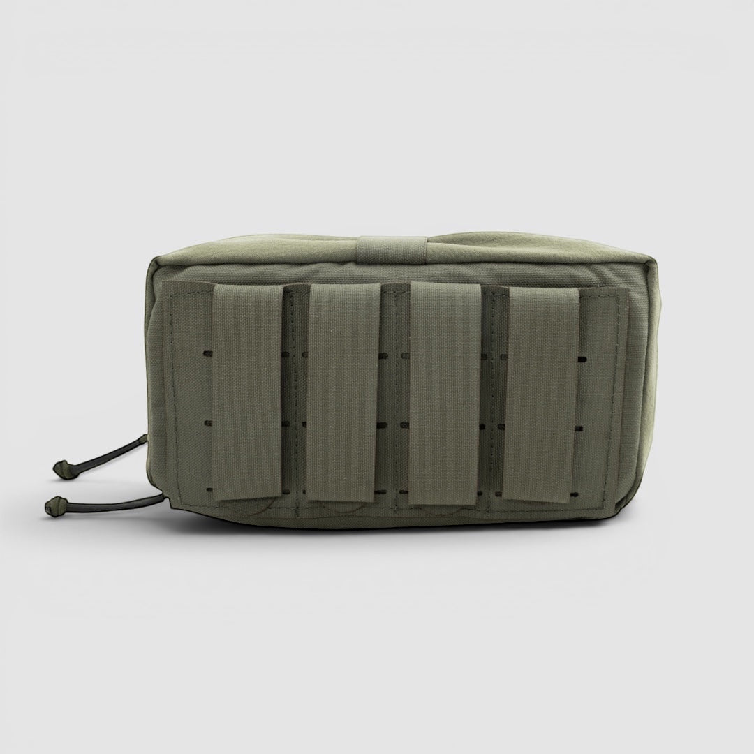 Night Heron Israel olive green Cordura admin pouch with MOLLE straps and elastic closure.
