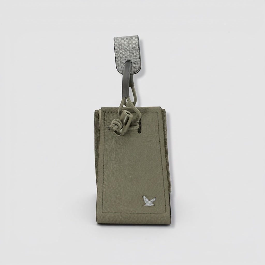 Night Heron Israel olive green Cordura 500D single 5.56 rifle magazine pouch with MOLLE attachment and bungee retention.