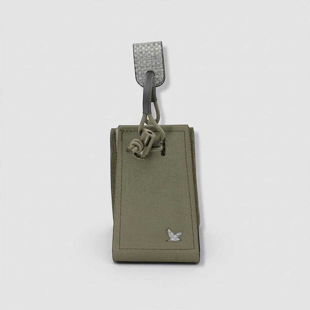 Night Heron Israel olive green Cordura 500D single 5.56 rifle magazine pouch with MOLLE attachment and bungee retention.