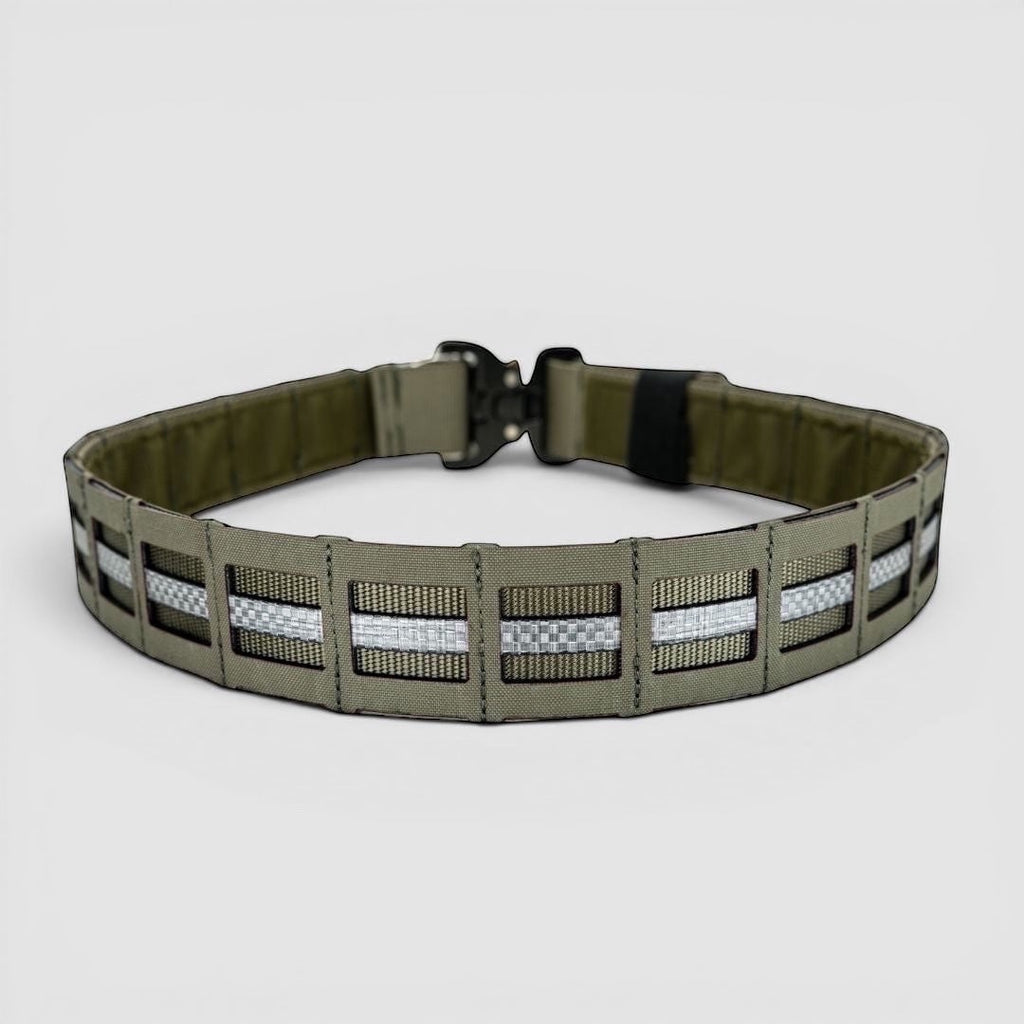 Night Heron Israel X-Ray Combat Belt, olive green tactical belt with MOLLE system and Cobra buckle.