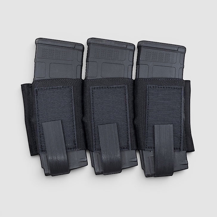 Night Heron Israel black Cordura kangaroo placard with 3 rifle magazine pouches and MOLLE webbing.