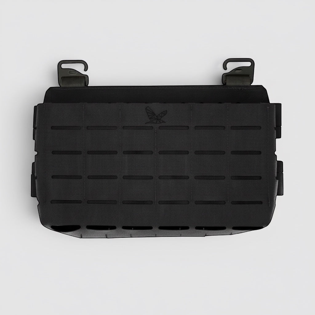 Black Cordura kangaroo placard with MOLLE webbing, designed for 3 rifle magazines. Made in Israel by Night Heron Israel.