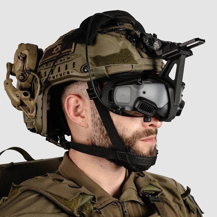 Night Heron Israel helmet mount adapter for DJI Avata Goggles 2, made of black PA12 nylon and aluminum.
