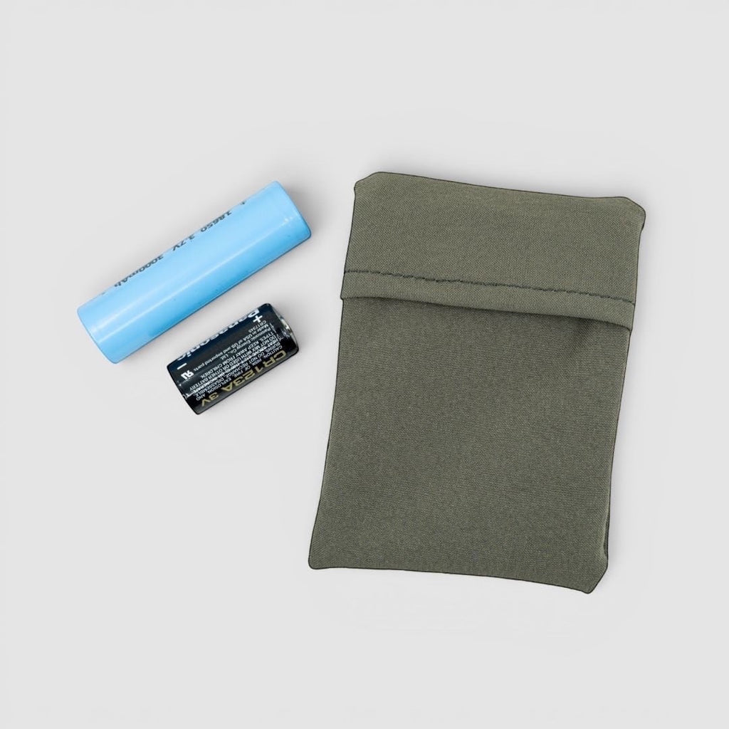 Night Heron Israel X-Ray Flex Pouch Mini in olive green Cordura laminate with Velcro closure, designed for small items.