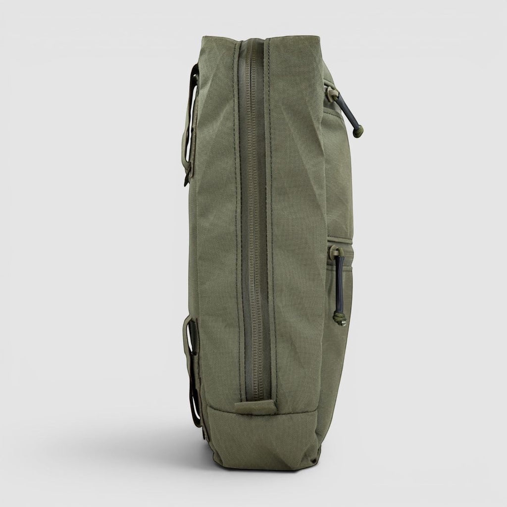 Night Heron Israel X-Ray Large GP Pouch in olive green Cordura and X-Pac fabric with YKK AquaGuard zipper.