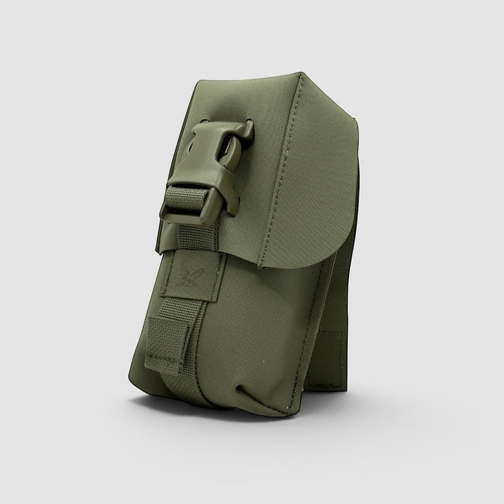 Night Heron Israel small olive green tactical pouch with buckle closure and MOLLE straps, made from durable Cordura fabric.