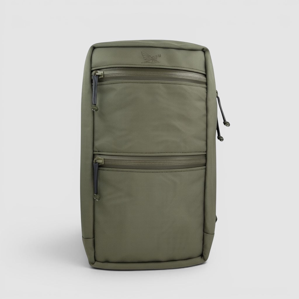 Night Heron Israel olive green X-Ray Large GP Pouch made of Cordura and X-Pac, with multiple zippered pockets and internal organization.